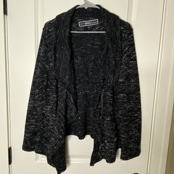 BNCI by Blanc Noir Multi-Knit Jacket L Ruffle Trim Collared Full Zip - Picture 9 of 9